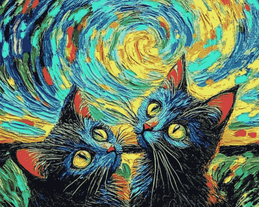 Cats Van Gogh Colorful Kittens Diamond Painting