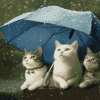 Cats and Kittens Under Umbrella Diamond Painting