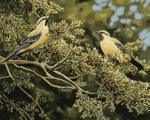 Cedar Tree with Birds Diamond Painting