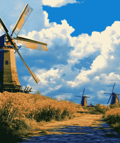 Charming Dutch Windmills Diamond Painting