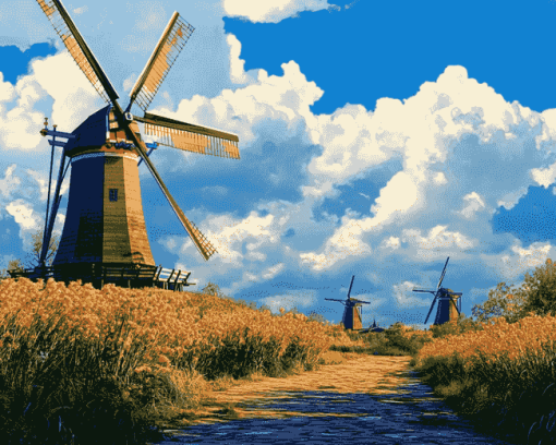 Charming Dutch Windmills Diamond Painting