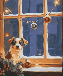 Christmas Puppies in Window Diamond Painting