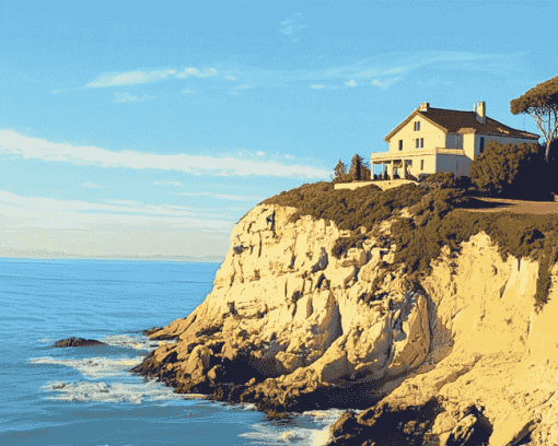 Cliffside Beach House Diamond Painting