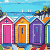 Colorful Cartoon Beach Huts Diamond Painting