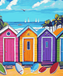 Colorful Cartoon Beach Huts Diamond Painting