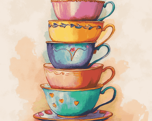 Colorful Cartoon Teacups Diamond Painting