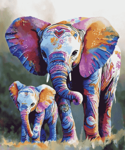 Colorful Elephant Family Diamond Painting