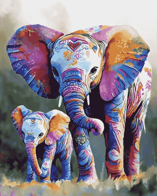 Colorful Elephant Family Diamond Painting