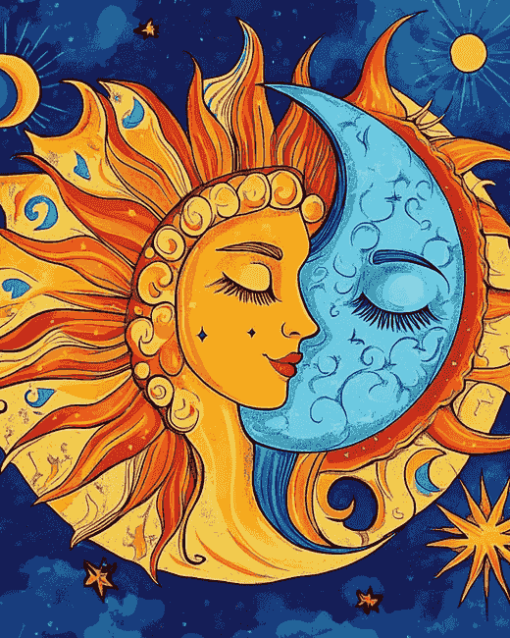 Colorful Moon and Sun Diamond Painting