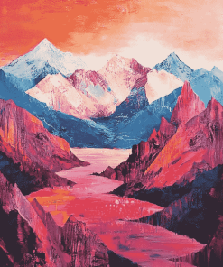 Colorful Red Mountains Landscape Diamond Painting