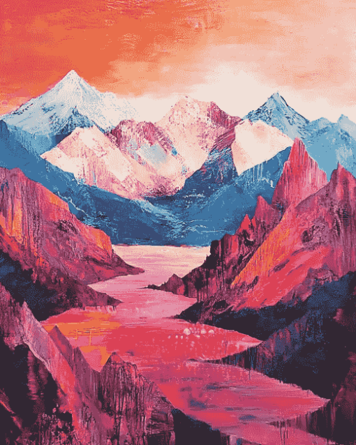 Colorful Red Mountains Landscape Diamond Painting