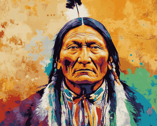 Colorful Sitting Bull Native Art Diamond Painting