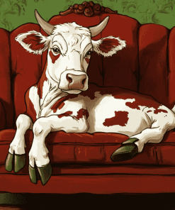 Cow on Couch Cartoon Diamond Painting