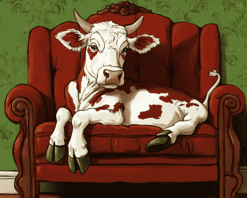 Cow on Couch Cartoon Diamond Painting