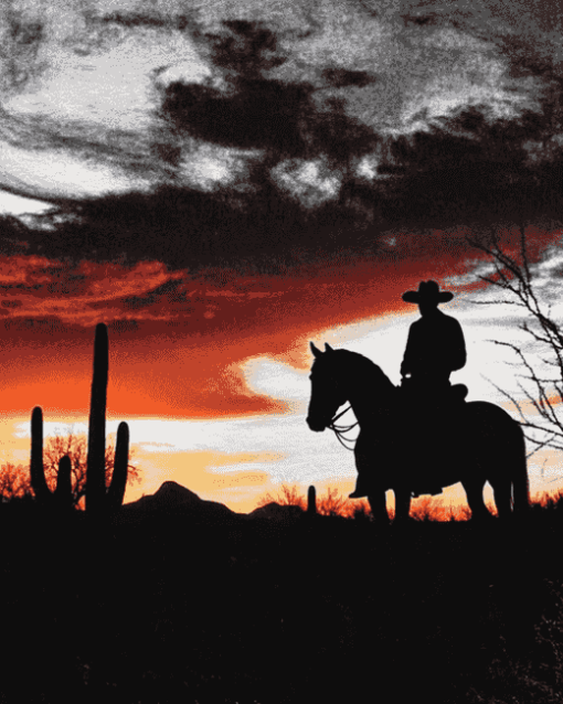 Cowboy Silhouette in Arizona Sunset Diamond Painting