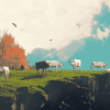 Cows in Autumn Landscape Diamond Painting