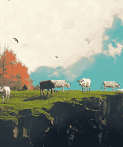 Cows in Autumn Landscape Diamond Painting