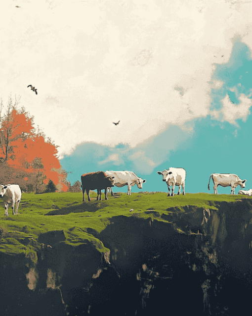 Cows in Autumn Landscape Diamond Painting