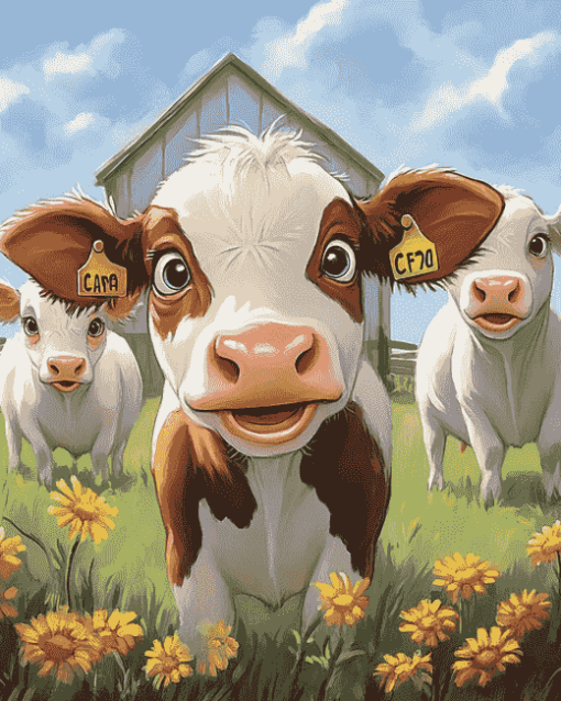 Cute Cows Farm Diamond Painting