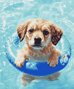 Cute Puppy By The Pool Diamond Painting