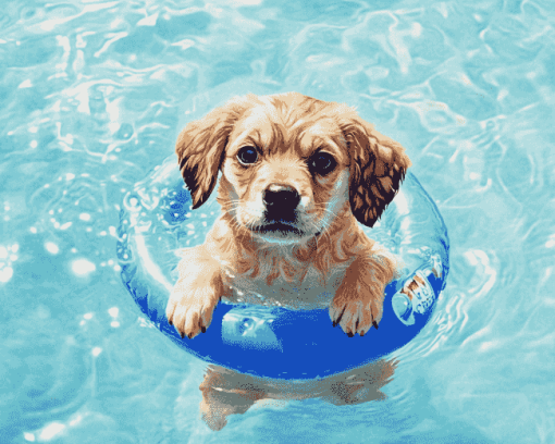 Cute Puppy By The Pool Diamond Painting