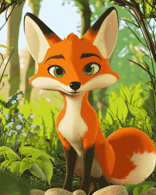 Cute Red Fox Animation Diamond Painting