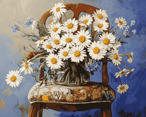 Daisies on Vintage Chair Diamond Painting