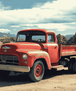 Desert Old Red Truck Diamond Painting