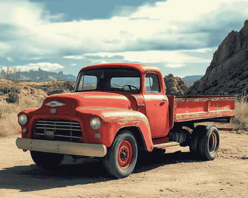 Desert Old Red Truck Diamond Painting