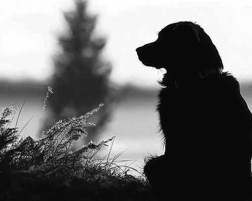 Dog Silhouette Black and White Diamond Painting