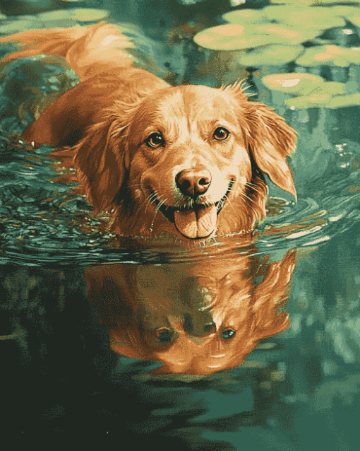 Dog in Water Diamond Painting