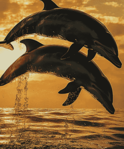 Dolphin Silhouette at Sunset Diamond Painting