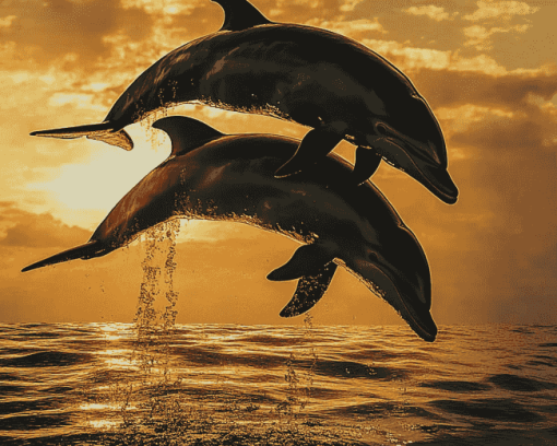 Dolphin Silhouette at Sunset Diamond Painting