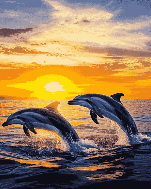 Dolphins and Sunset Diamond Painting