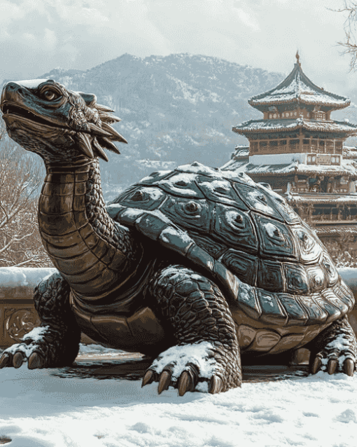 Dragon Turtle Statue in Winter Diamond Painting