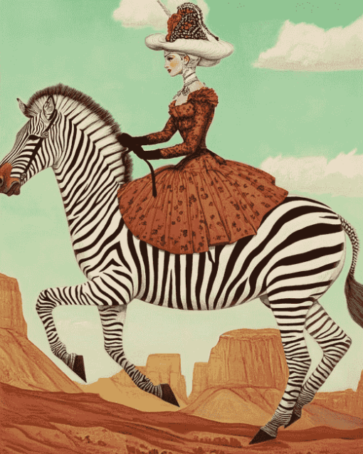 Elegant Woman Riding Zebra Diamond Painting