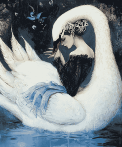 Elegant Woman and Swans Diamond Painting