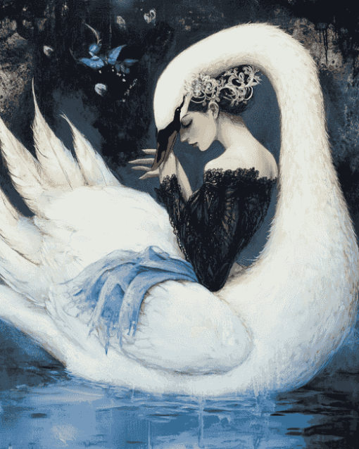 Elegant Woman and Swans Diamond Painting