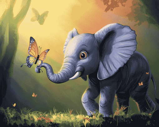 Elephant and Butterfly Fantasy Diamond Painting