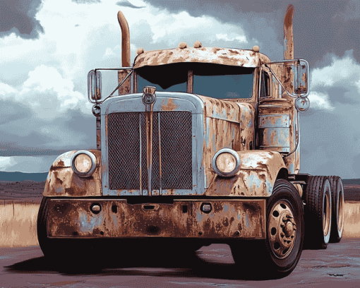 Engines of Rusty Semi Trucks Diamond Painting