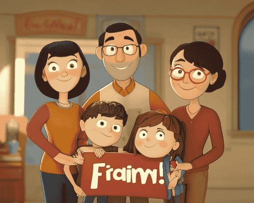 F Is for Family Cartoon Diamond Painting