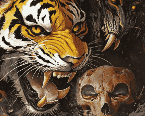 Fantasy Tigers and Skulls Diamond Painting