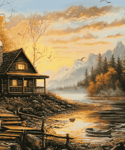 Fishing Cabin Landscape Diamond Painting