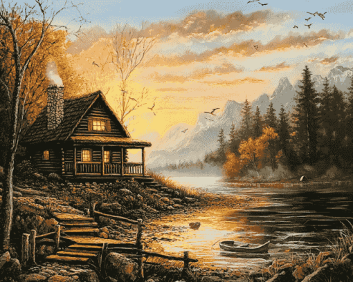 Fishing Cabin Landscape Diamond Painting