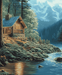 Fishing Cabin Landscape Diamond Painting