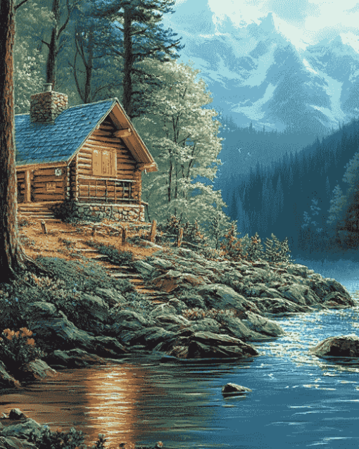 Fishing Cabin Landscape Diamond Painting