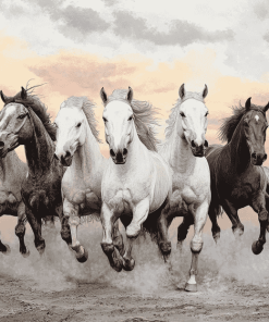 Five Horses Running in the Desert Diamond Painting