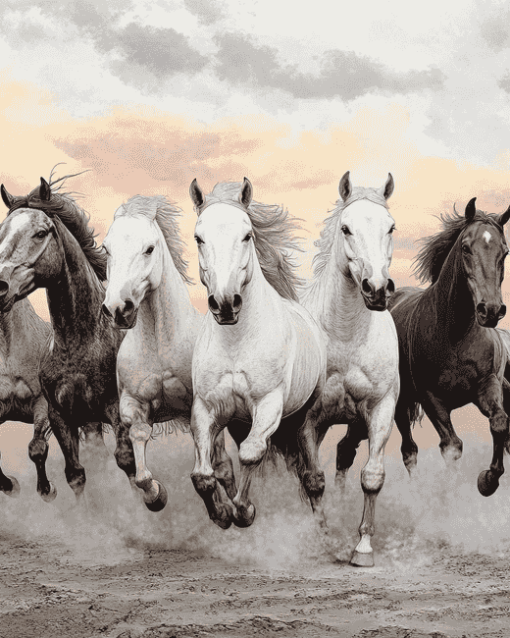 Five Horses Running in the Desert Diamond Painting