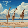 Giraffes on Sandy Beach Diamond Painting