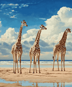 Giraffes on Sandy Beach Diamond Painting